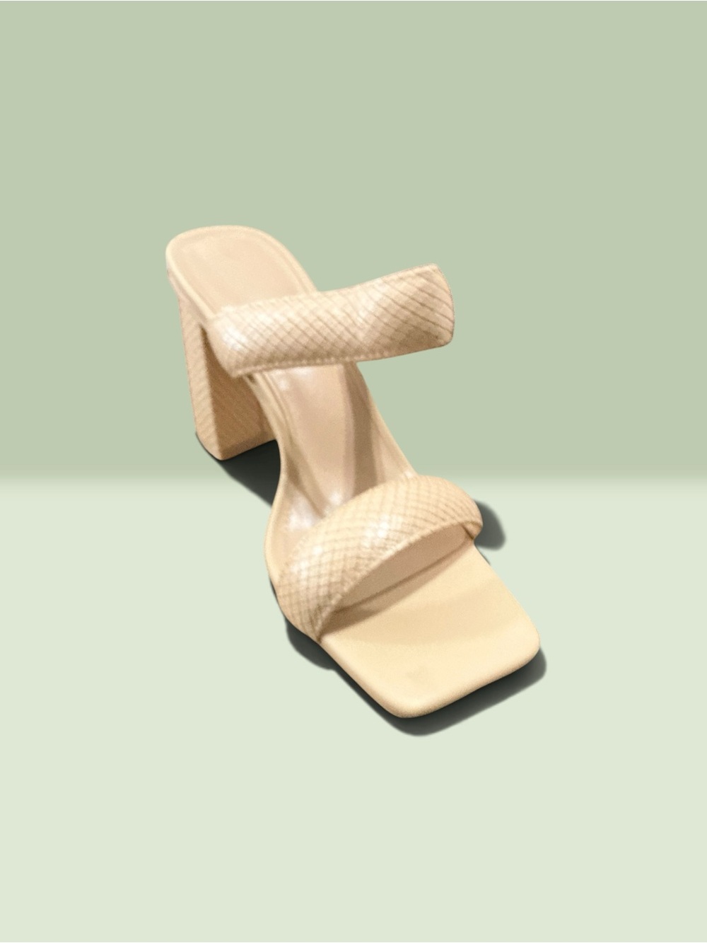 Beige Two-Strap Block Heel Sandal